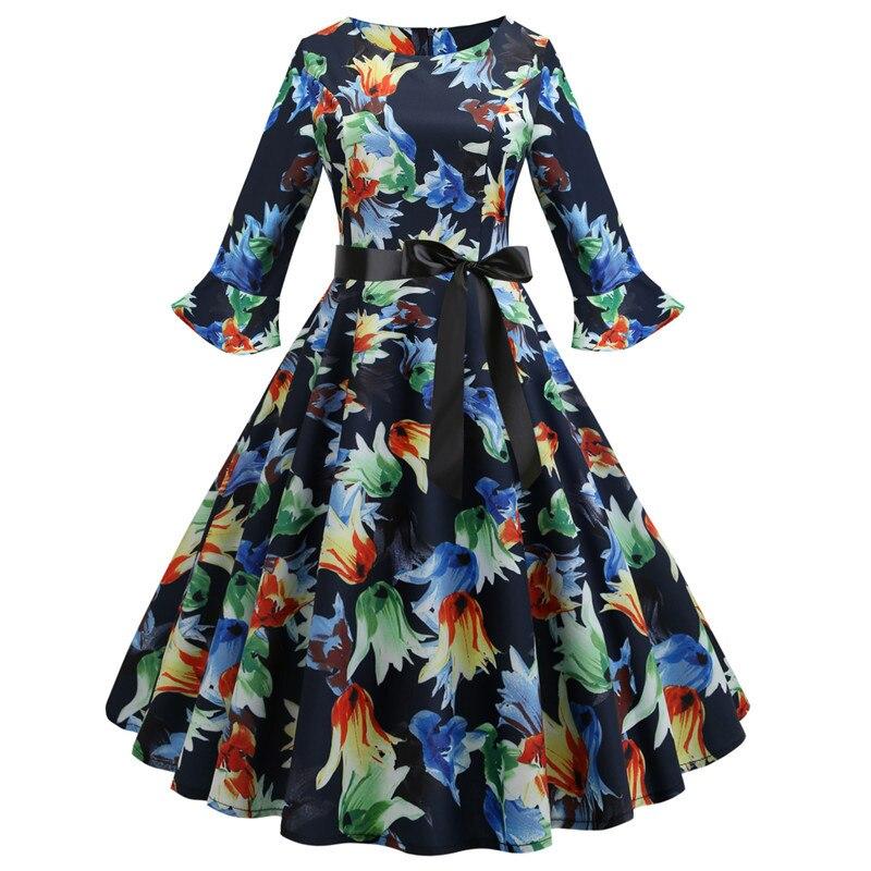 Robe Vintage Hiver Marine Fleurs