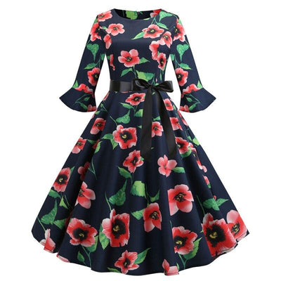 Robe Vintage Hiver Noire Coquelicots
