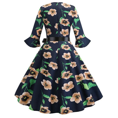 Robe Vintage Hiver Noire Fleurie