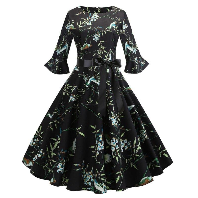 Robe Vintage Hiver Noire Fleurs