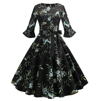Robe Vintage Hiver Noire Fleurs