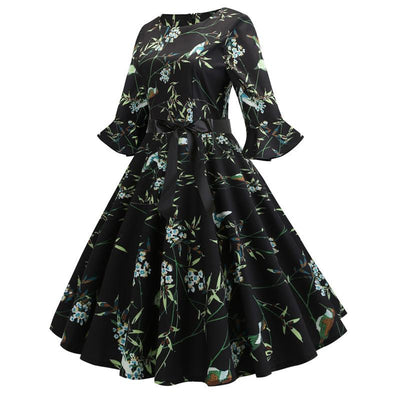 Robe Vintage Hiver Noire Fleurs