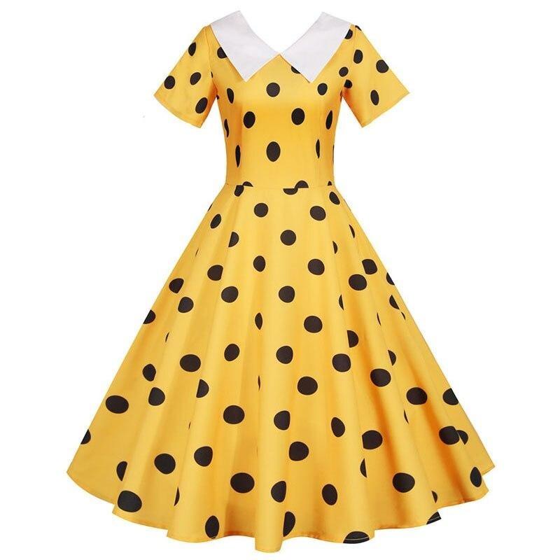 Robe Vintage Jaune à Pois Noirs