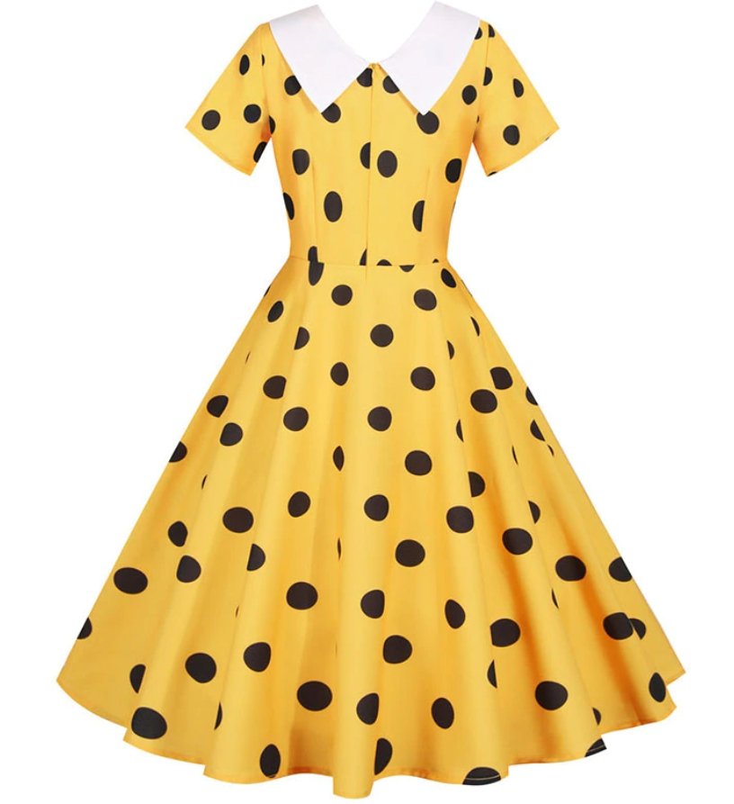 Robe Vintage Jaune à Pois Noirs