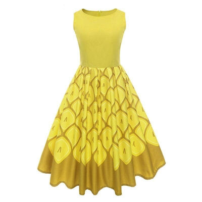 Robe Vintage Jaune Plissée