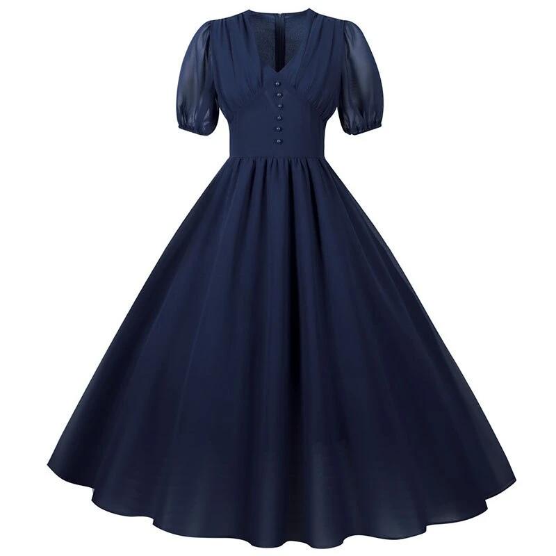 Robe Vintage Longue 50s Bleue