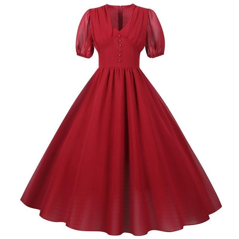 Robe Vintage Longue 50s Bordeaux