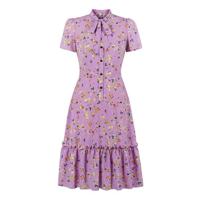 Robe Vintage Manches Courtes Lavande