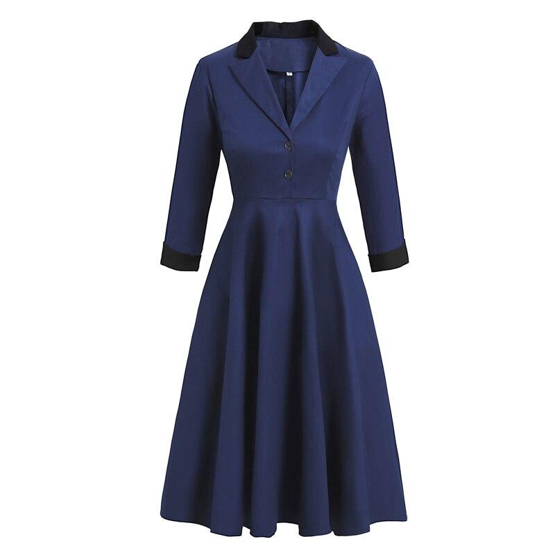 Robe Vintage Manches Longues Marine
