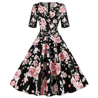 Robe Vintage Noir Roses