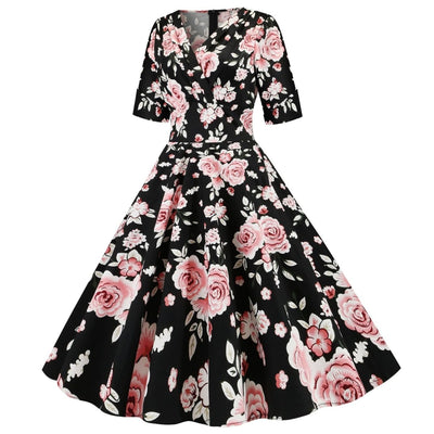 Robe Vintage Noir Roses
