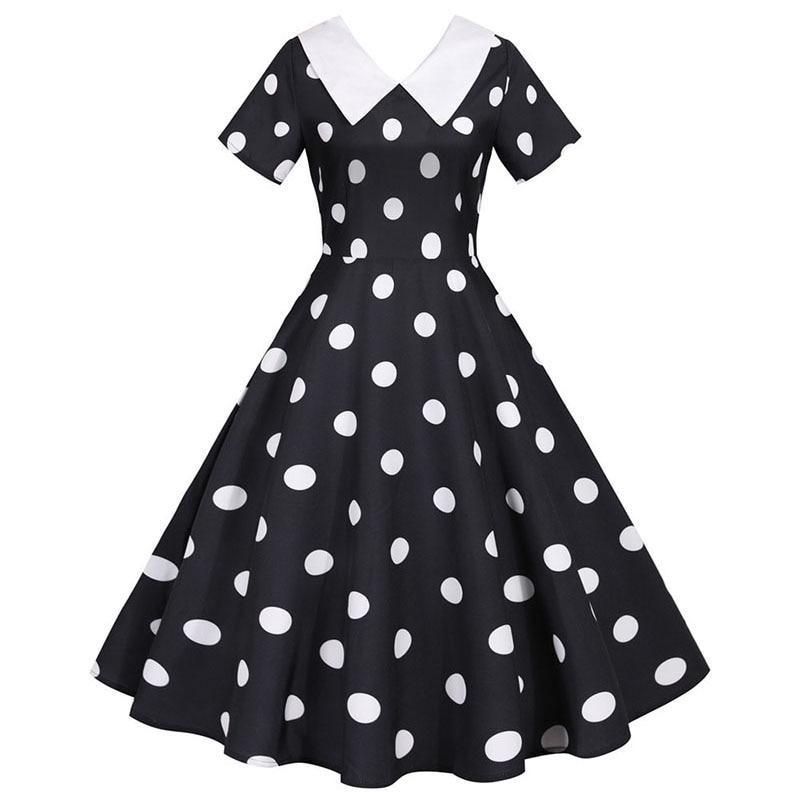 Robe Vintage Noire à Pois Blancs