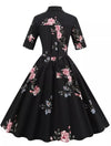 Robe Vintage Noire Col Rabattu