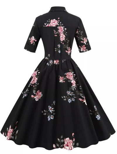 Robe Vintage Noire Col Rabattu