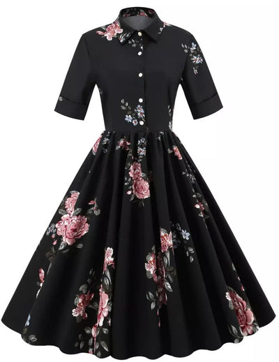 Robe Vintage Noire Col Rabattu