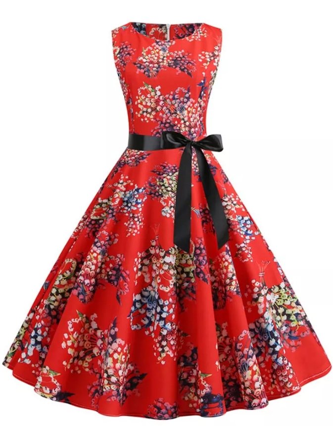 Robe Vintage Pin Up Rouge Fleurs