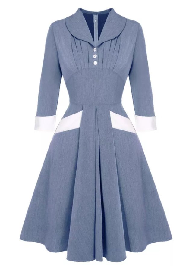 Robe Vintage Plissée Bleue