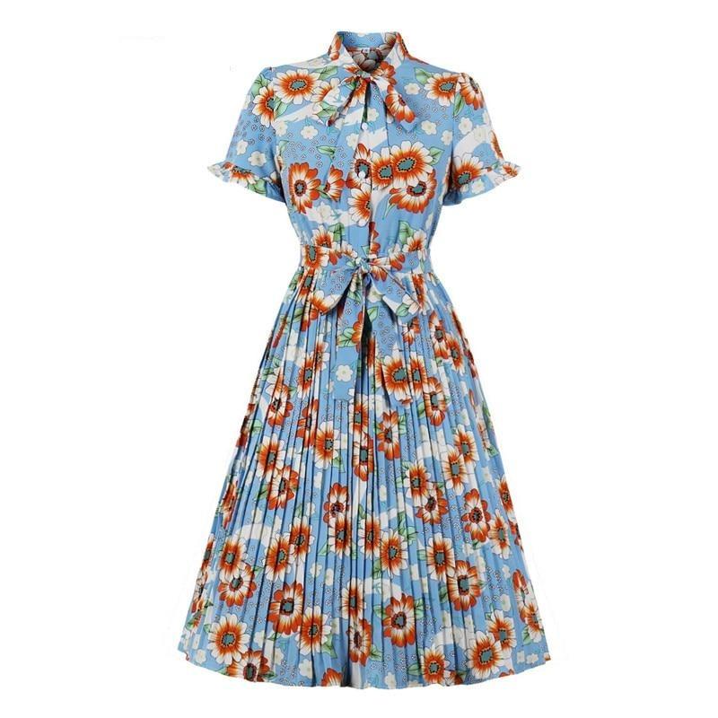Robe Vintage Plissée Ciel