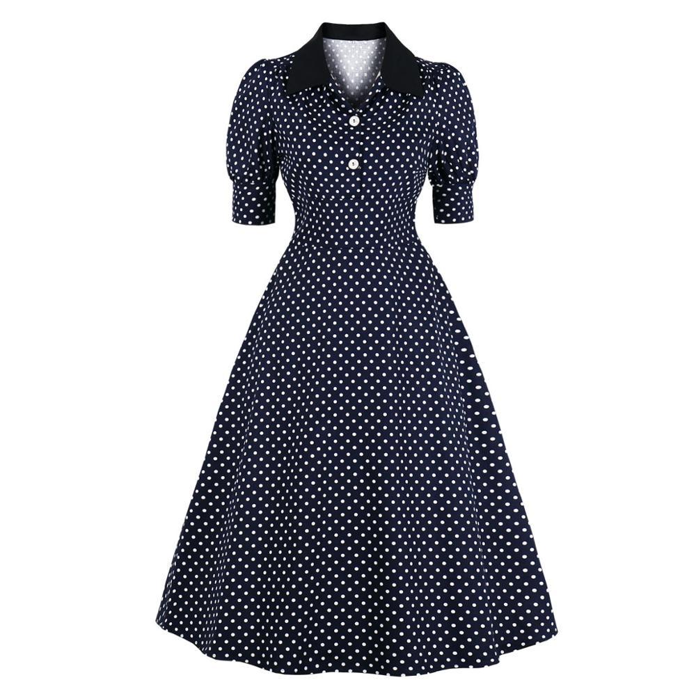 Robe Vintage Pois Marine