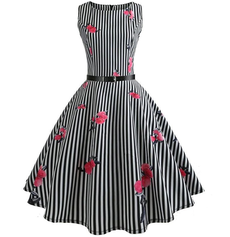 Robe Vintage Rayée Noir et Blanc