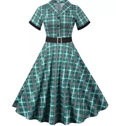 Robe Vintage Rayée Vert et Noir