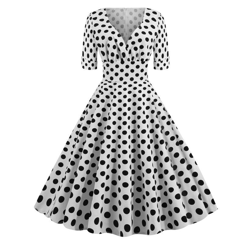 Robe Vintage Rockabilly 50s Blanc Pois