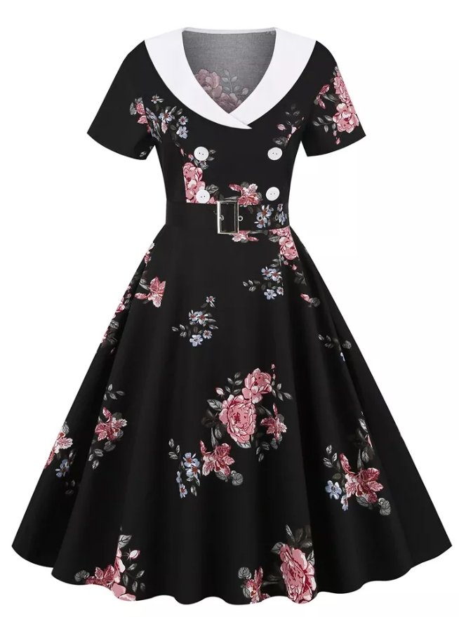 Robe Vintage Rockabilly 50s Fleurs