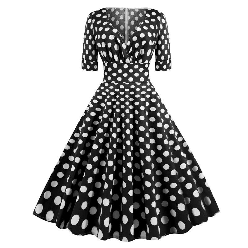 Robe Vintage Rockabilly 50s Noir Pois