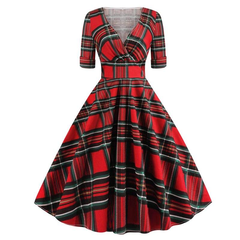 Robe Vintage Rockabilly 50s Tartan Rouge