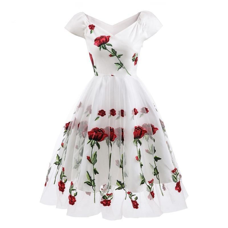 Robe Vintage Rockabilly Dentelle Blanc