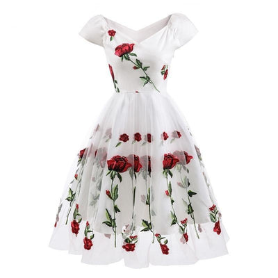 Robe Vintage Rockabilly Dentelle Blanc