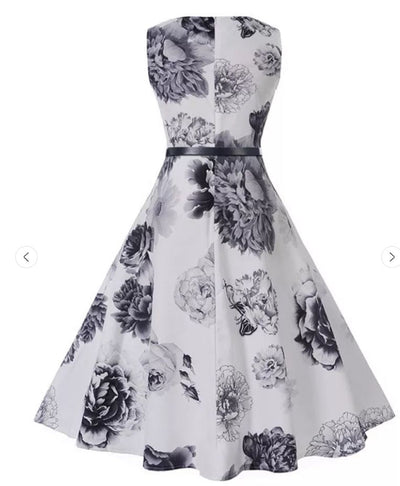 Robe Vintage Romantique Marine Blanc
