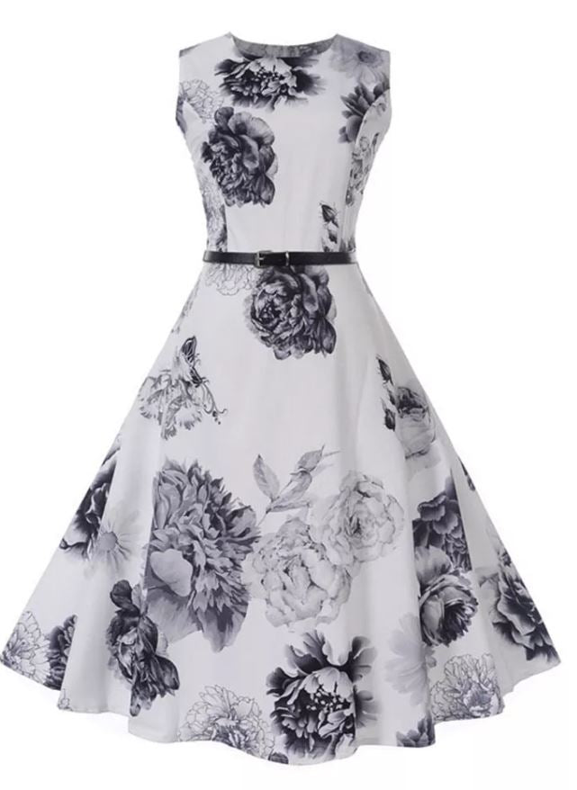 Robe Vintage Romantique Marine Blanc