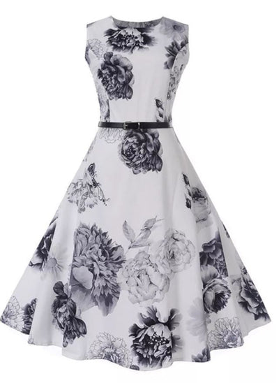 Robe Vintage Romantique Marine Blanc