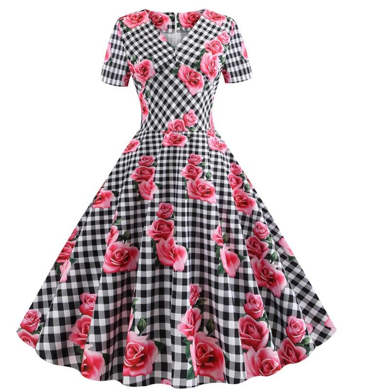 Robe Vintage Romantique Noir Carreaux