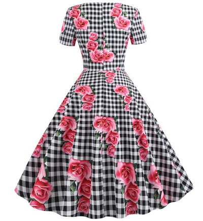Robe Vintage Romantique Noir Carreaux