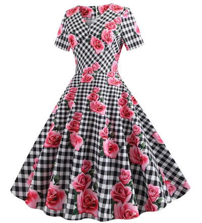 Robe Vintage Romantique Noir Carreaux