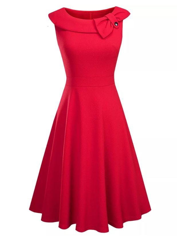 Robe Vintage Rouge Col Rabattu