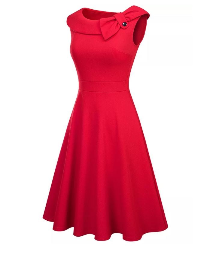 Robe Vintage Rouge Col Rabattu