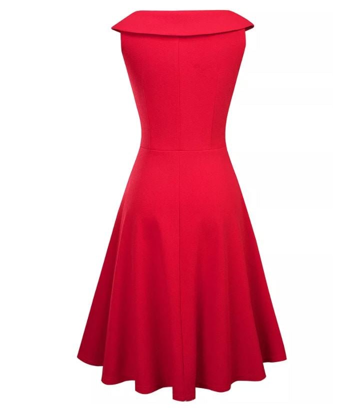 Robe Vintage Rouge Col Rabattu