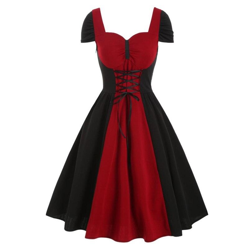 Robe Vintage Rouge et Noire Lacet