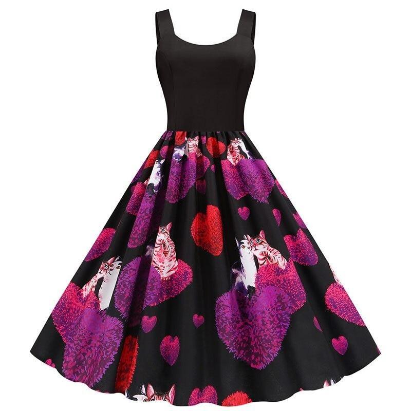 Robe Vintage Saint Valentin Noire Chats