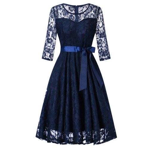Robe vintage soirée manches longues bleue