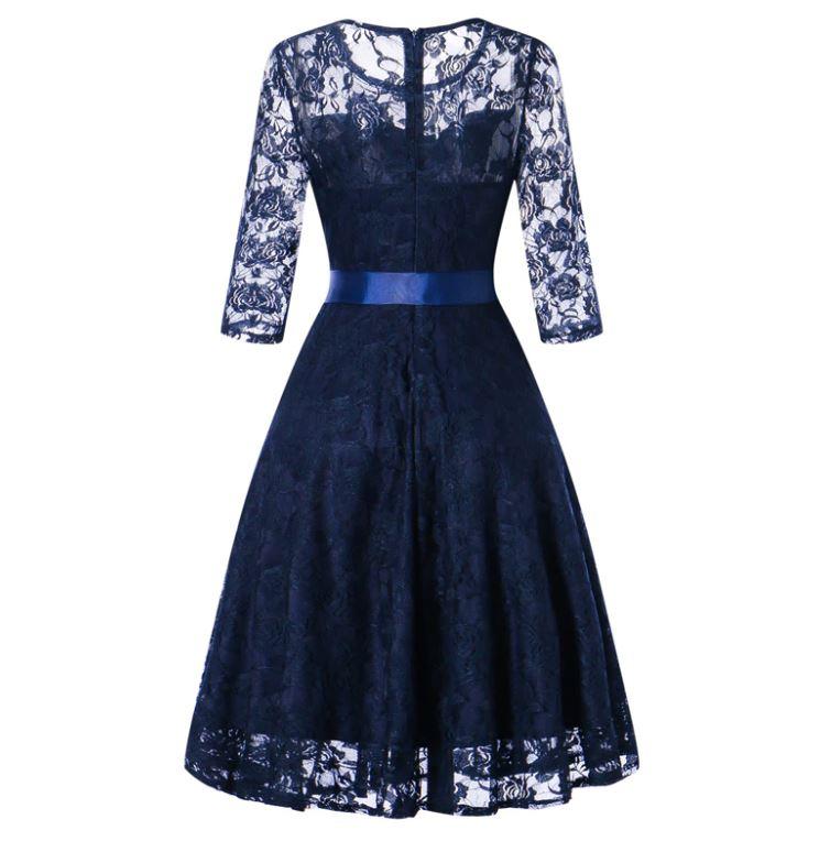 Robe vintage soirée manches longues bleue