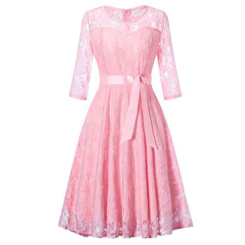 Robe vintage soirée manches longues rose