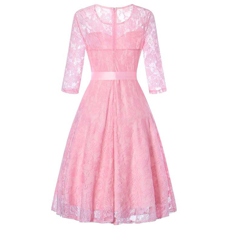 Robe vintage soirée manches longues rose