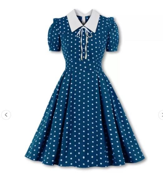 Robe Vintage Taille Haute Bleu