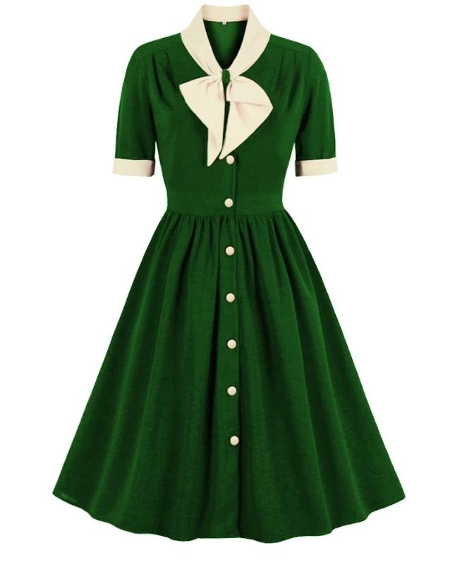 Robe Vintage Taille Haute Vert
