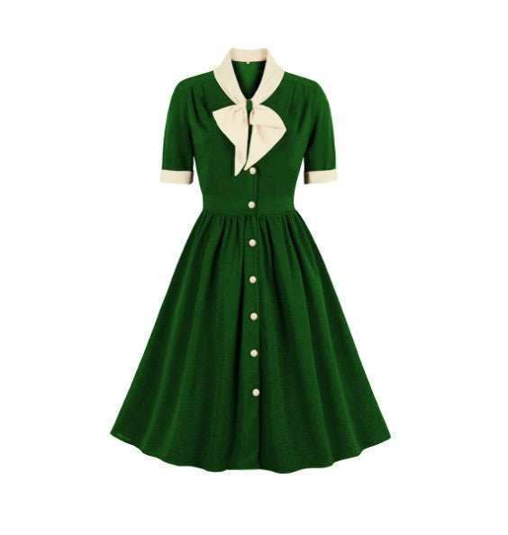 Robe Vintage Verte Col Blanc