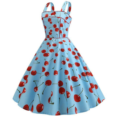 Robe Vintage 1950 Bleu Cerises
